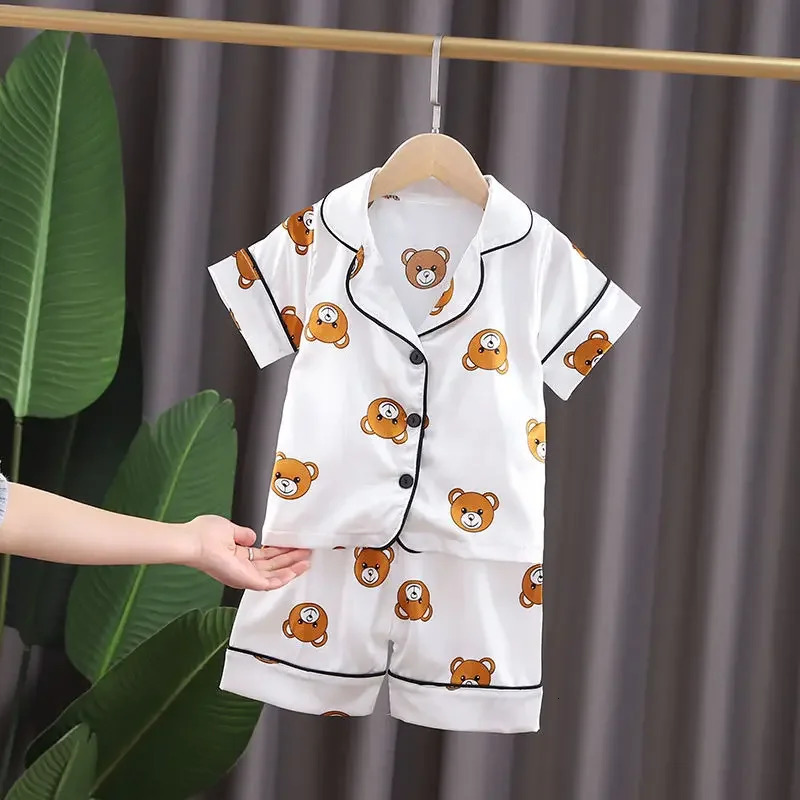 Boys Girls Kids Pajama Sets Cartoon bear short Sleeve Shirt Tops Pants Set Toddler Baby Sleeping Clothes Pijamas Sleepwear 250617