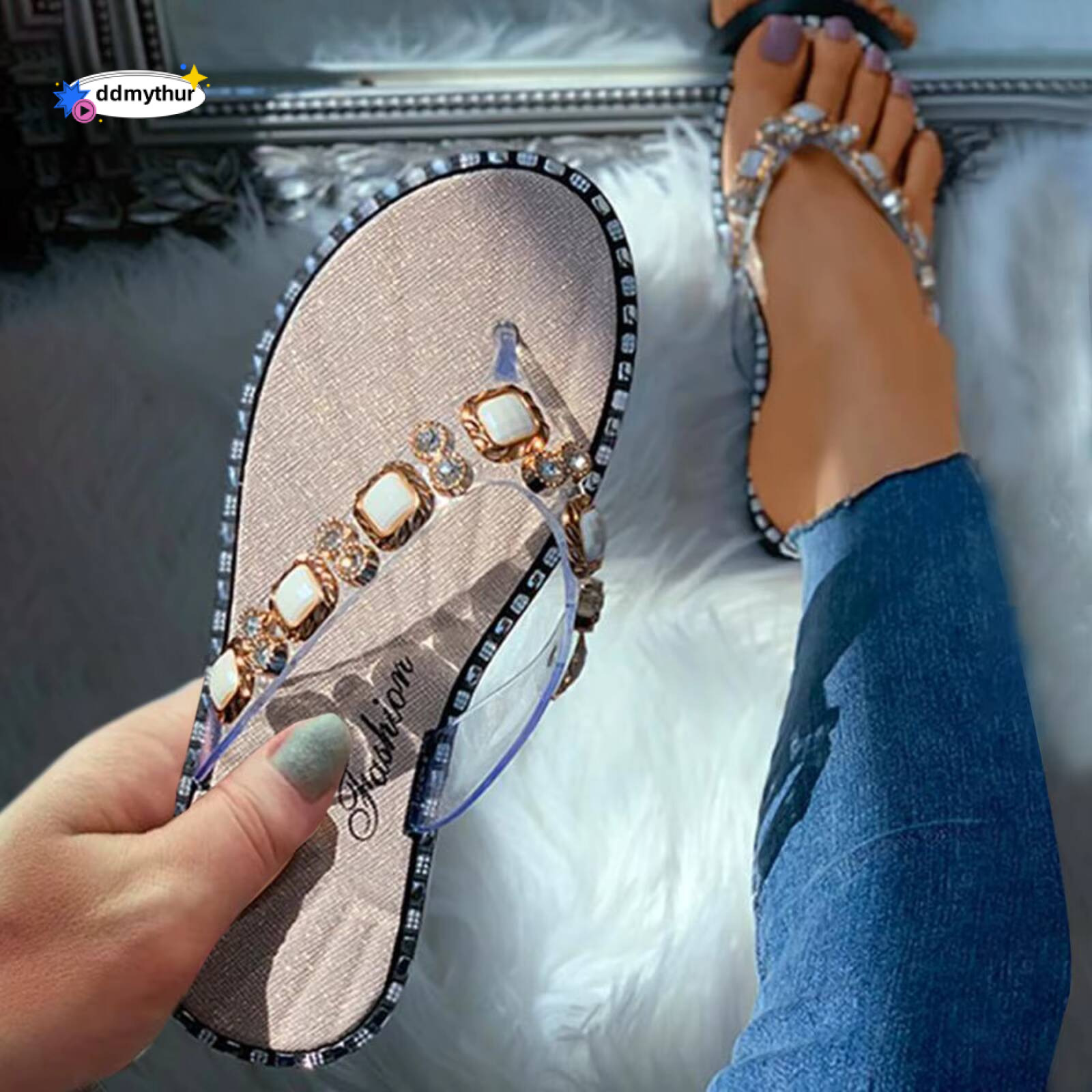 Flops for Women with Arch Support Memory Foam Women's Casual Flip Crystall Flat Flop Womens Ultra Comfort Thong Sandal ddmythur