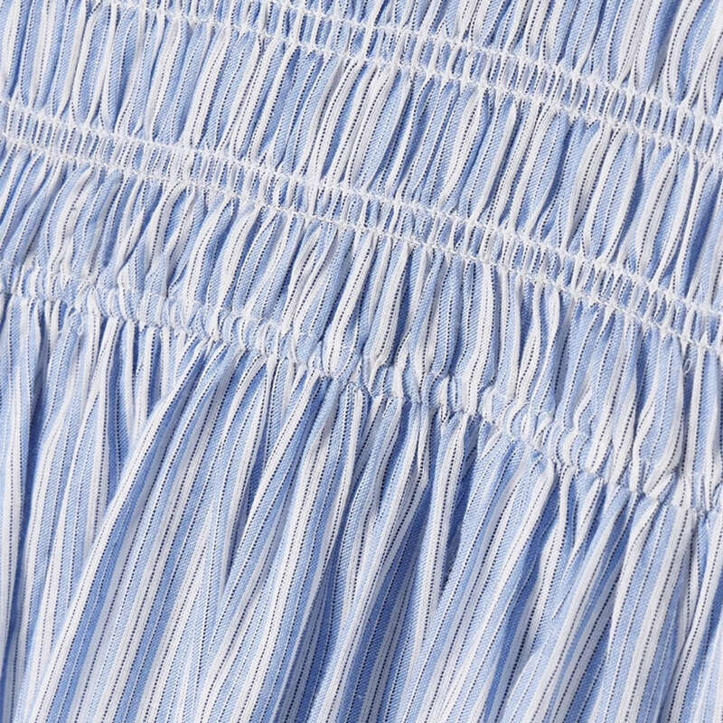 Vestidos Elegantes Beach Dress Skirt 710 New 2025 Blue Striped Square Neck Pure Cotton Vacation Waist-cinching Mid-length Dress French Style Women