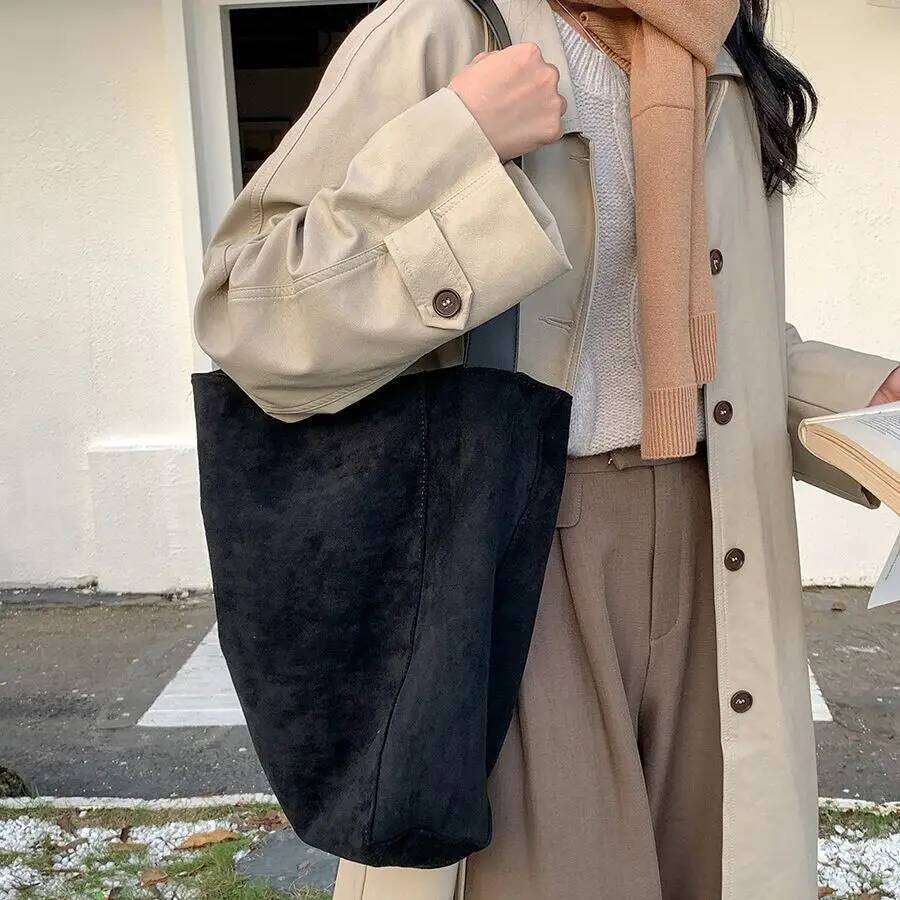 Vintage Faux Suede Women Bucket Shoulder Large Capacity Commuting Female Handbag Casual Big Totes Ladies Hand Bags Green