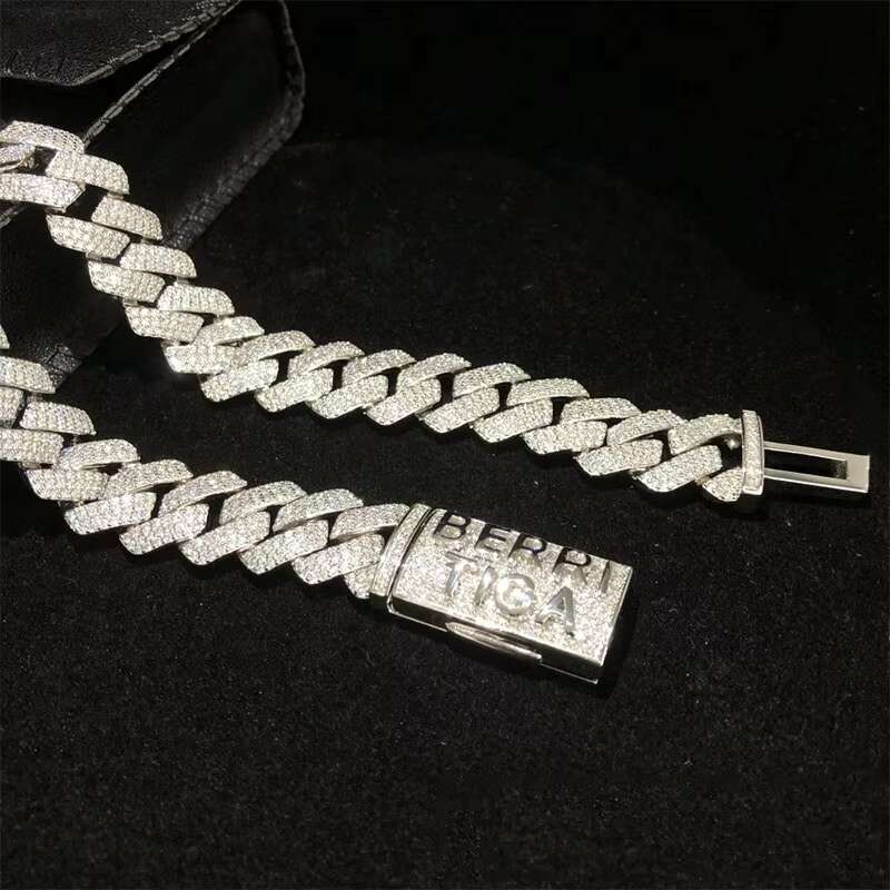 Hip Hop 925 Sterling Silver Iced Out Moissanite Miami Cuban Chain Link
