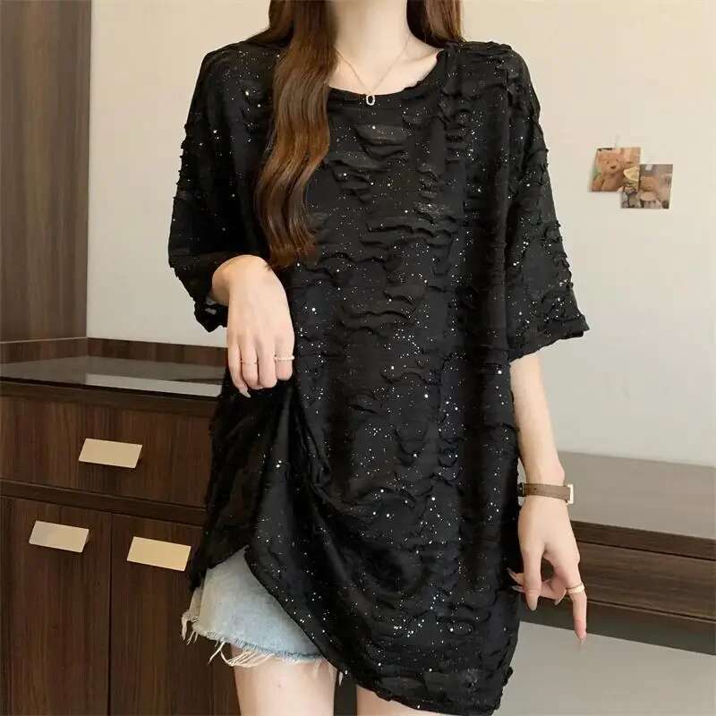 Short Sleeve T Shirt for Women Baggy Woman Tops Clearance Tee Y2k Fashion Korea Polyester Korean Popular Clothes Clothing Sale