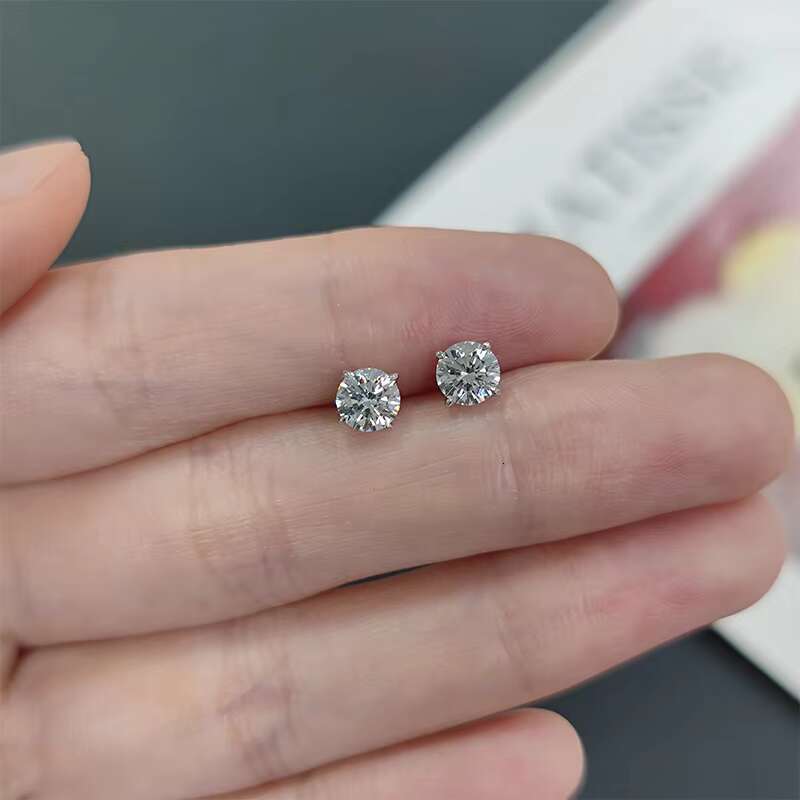 Classic Size Optional Solitaire Moissanite Diamond Stud Earrings 4mm 5mm 6mm 6.5mm 7mm 8mm 925 Sterling Silver Stud Earrings