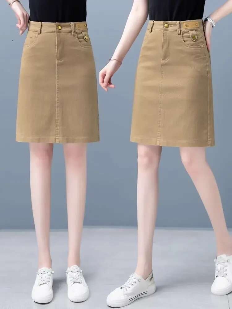 Black To Knees Length Jeans Skirts for Women High Quality Stylish Y2k Vintage Korean Fashion Style Aesthetic Woman Denim Skirt