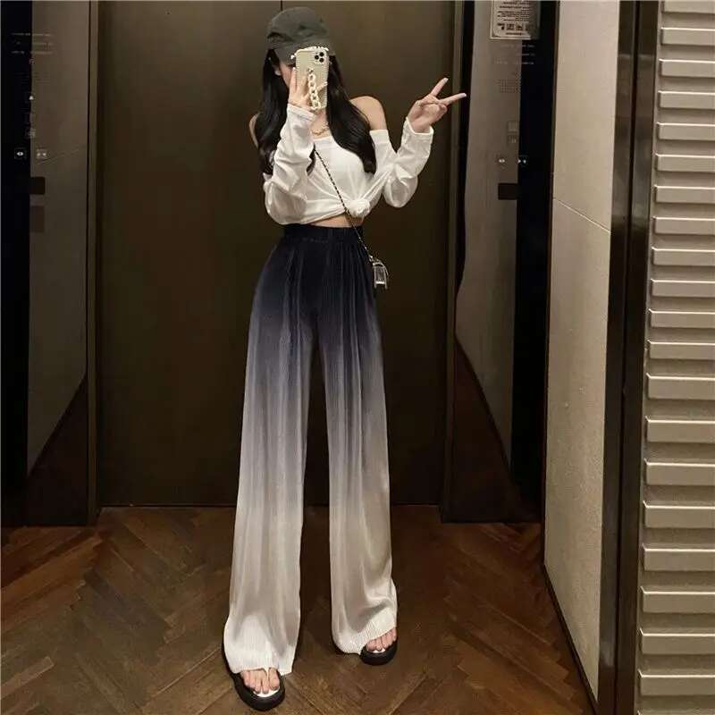 Clothing Elastic Waist Womens Pants Loose Baggy Trousers for Women Long High Wide Leg 90s Original Trends 2025 G Korean Fashion