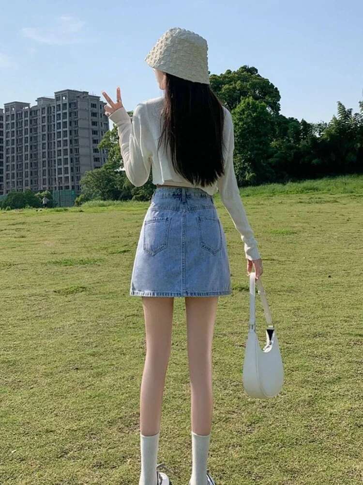 Trend 2025 New In High Waist Short Woman Denim Skirt Premium Stylish Cheap Luxury Elegant Clothing A Line Jeans Skirts for Women