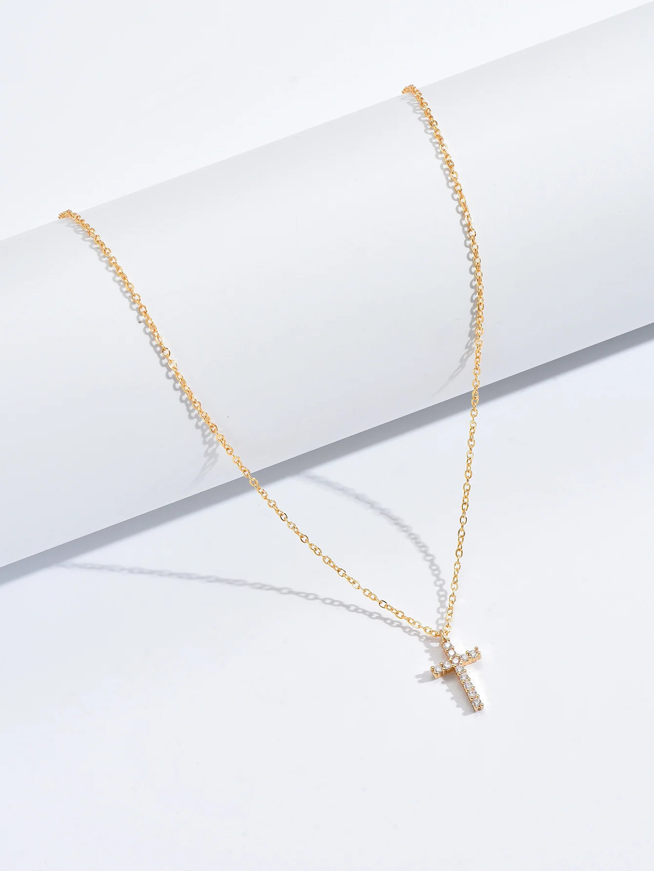 Fashion Zircon Inlaid Cross Necklace Pendant Jewelry for Women Gold Color Long Clavicle Chain Necklaces 250616