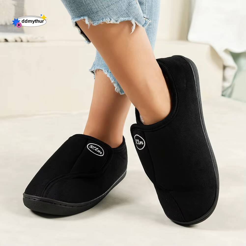 Slippers Men Suede Leather Comfy Warm Plush Slip-on Non-Slip House Shoes Indoor/Outdoor for Diabetic Swollen Feet ddmythur