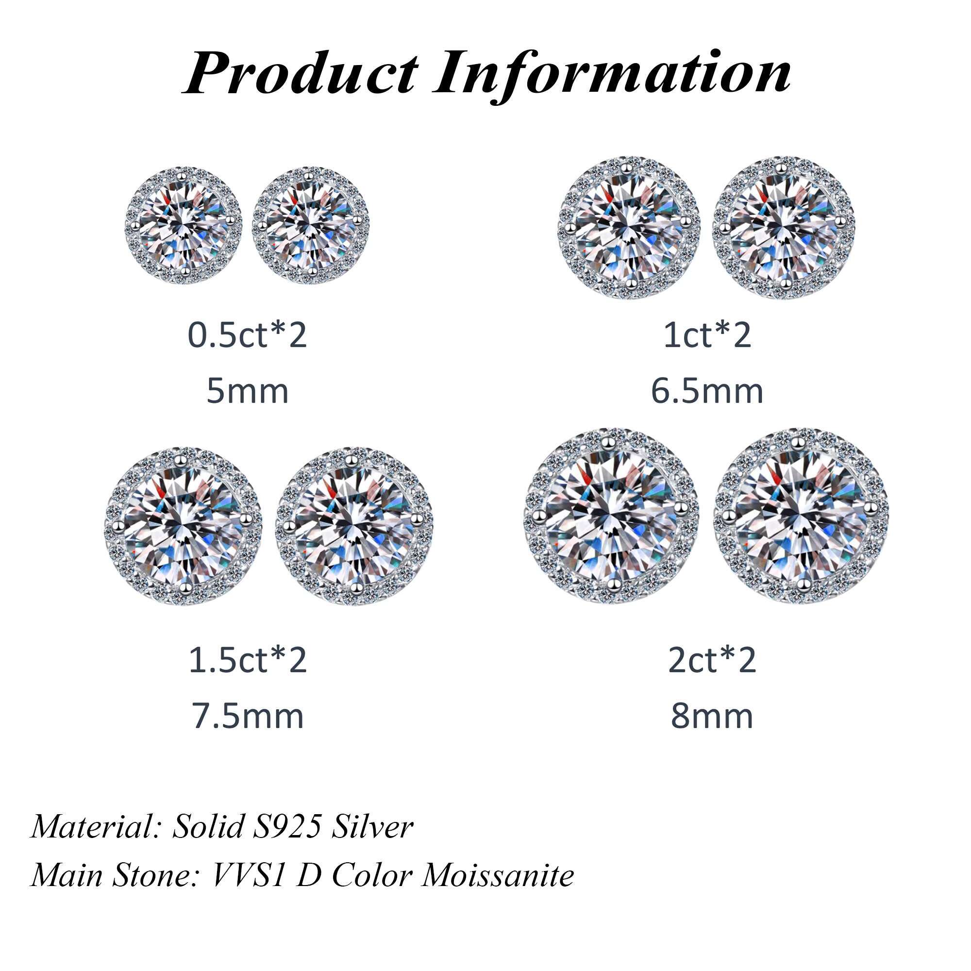 Wholesale DEF VVS1 Moissanite Halo Earrings Solid 925 Sterling Silver with GRA Certificate Pass Diamond Tester