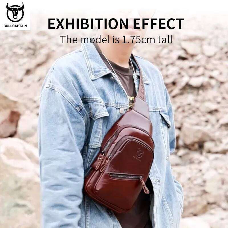 BULLCAPTAIN 2023 The Latest Large Capacity Casual Men's Messenger Classic Leather Chest Bag XB 127