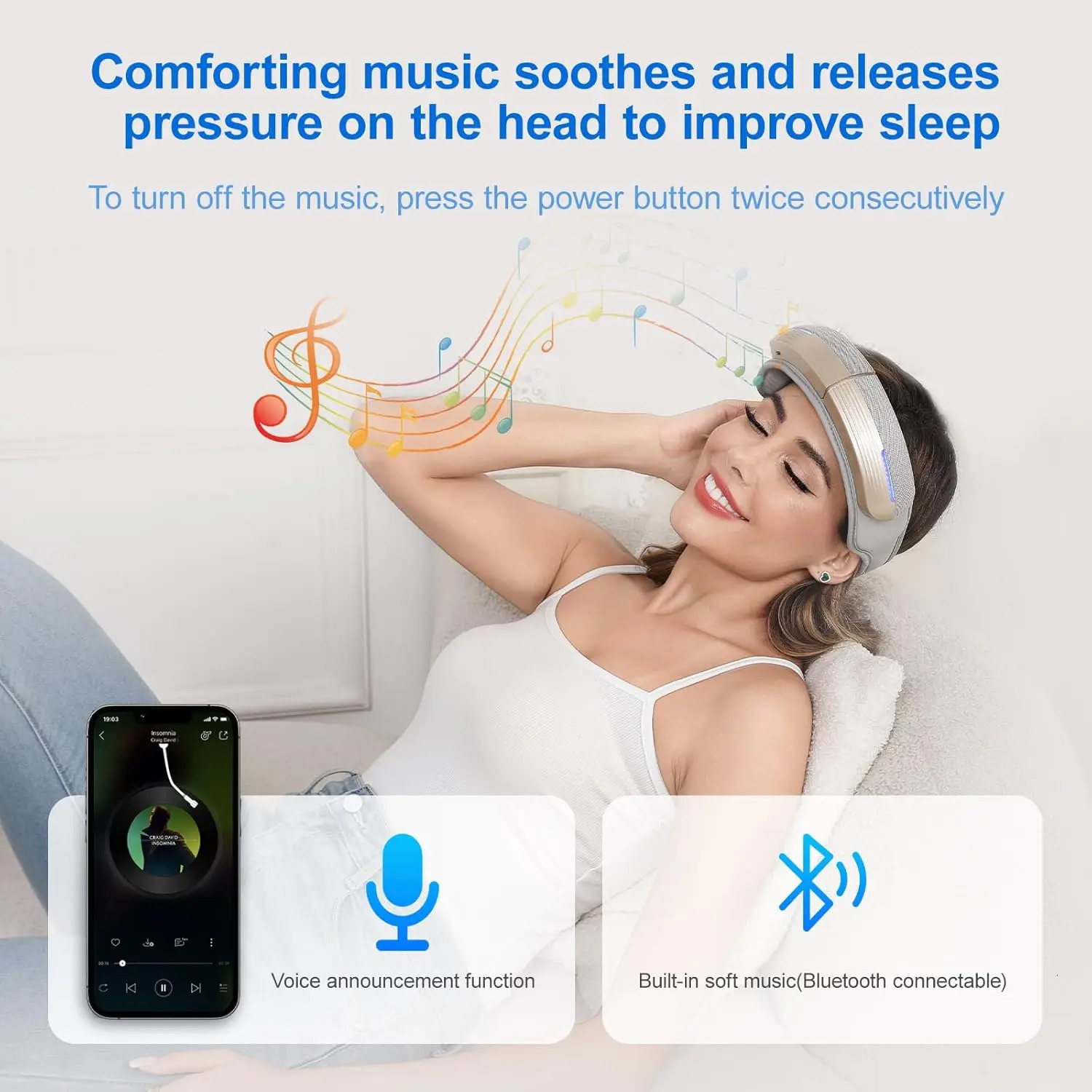 Portable Electric Head Massager with Heat Bluetooth 5 Modes for Deep Relaxation Stress Relief and Better Sleep 250605