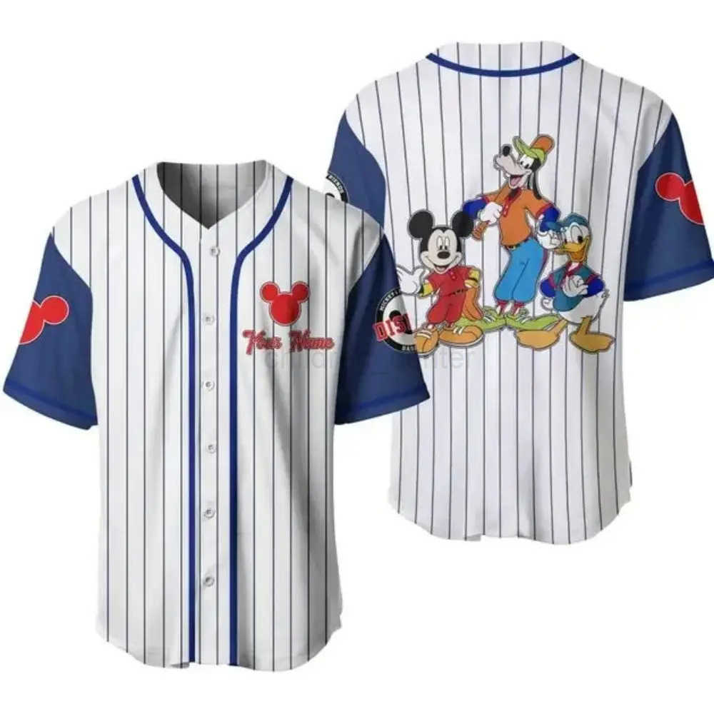 Disney Mens and Womens Mickey Mouse Baseball T-shirt Short-sleeved shirt Disney Family Baseball T-shirt Casual Sportswear W250617