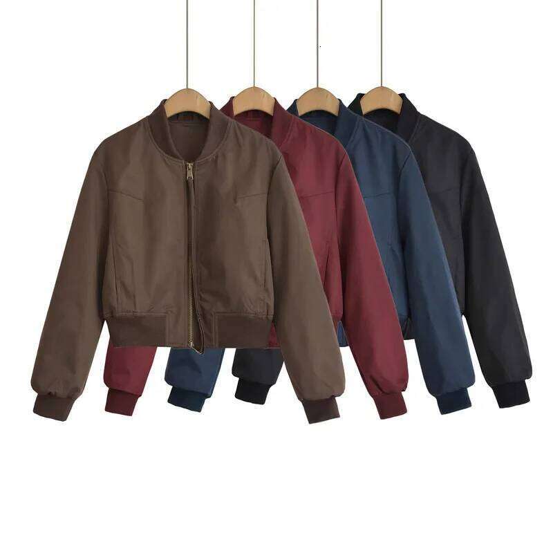 Women Crop Bomber Jacket With Ruched Detail 5 Colours