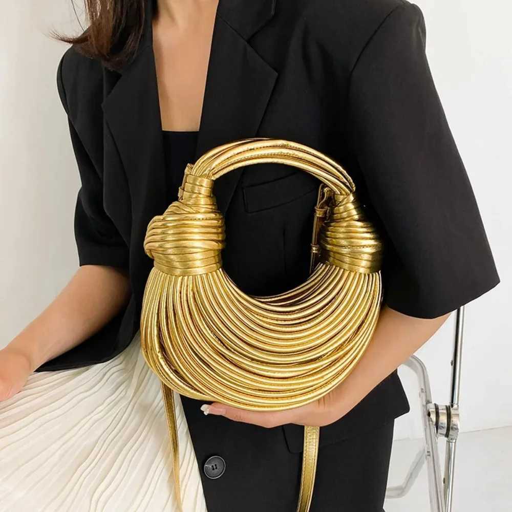 Handbags for Women 2024 New Gold Designer Handwoven Noodle Bags Rope Knotted Pulled Hobo Silver Evening Clutch Chic Z250617