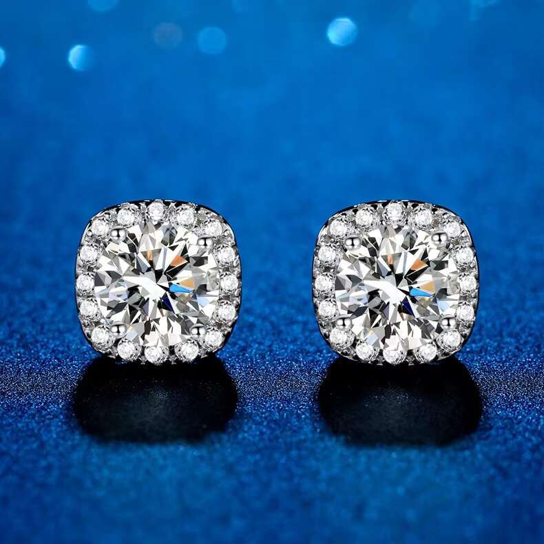 Trendy Womens Moissanite Stud Earrings 925 Sterling Silver Hypoallergenic Wedding Jewelry Fashion