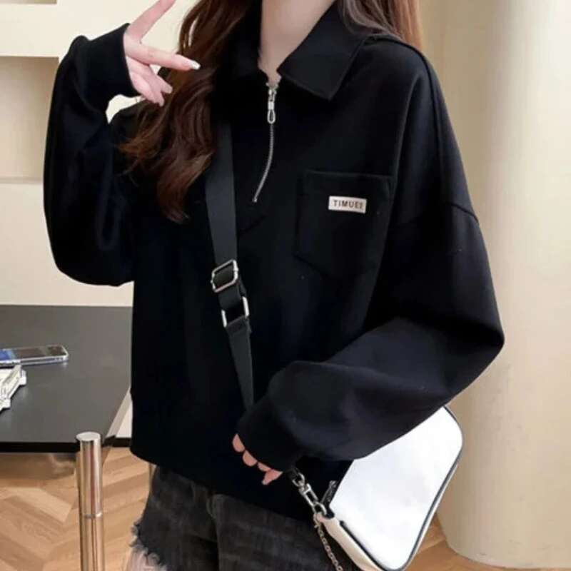 Sweatshirt for Women Baggy New In Spring and Autumn Korean Loose Pullover Aesthetic Xxl Essential Clothing Matching E Woman Tops