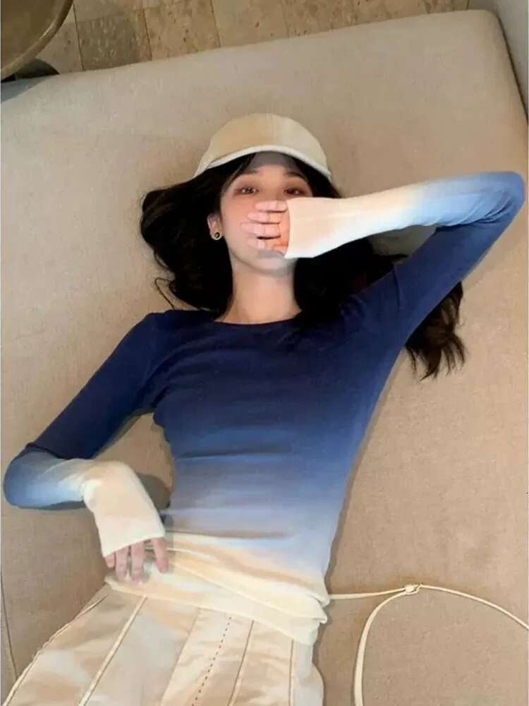 Tshirt Top for Women with Print Woman T-shirt Blue 2025 Mesh Slim Clothing Sleeves Trend Korea Stylish Xxl Alt Pulovers Emo Tee