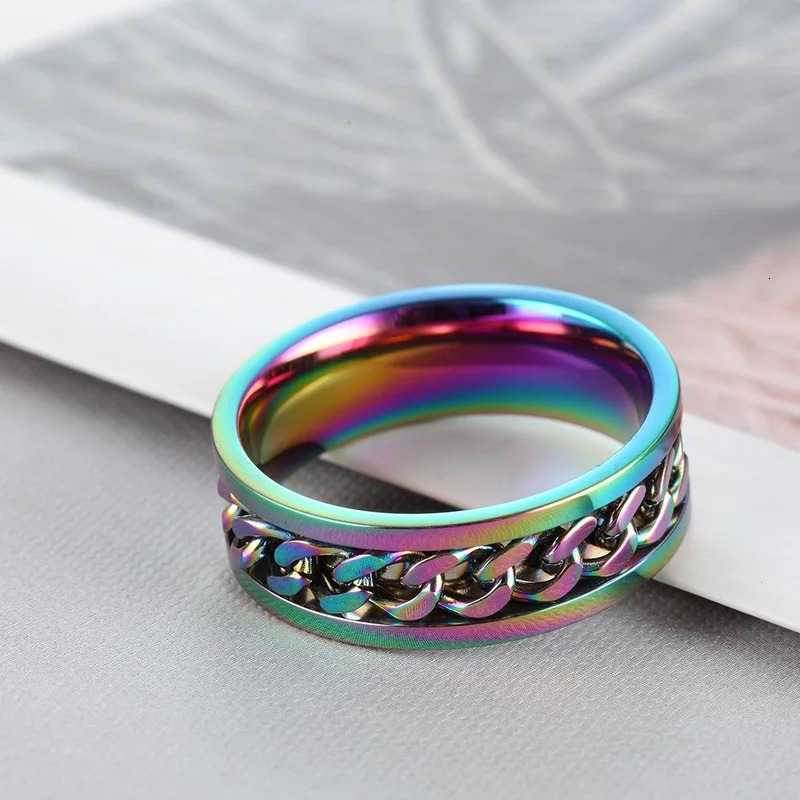 Steel Rotatable Chain Rings for Women Men Spinner Ring Decompression Multifunctional Chain Ring Bottle Opener Ring Gift 250616