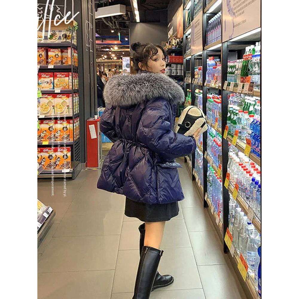 2024 Winter Down Jackets Women Fur Collar Warm Parkas Fashion Hooded Puffer Jacket Coats Big Pocket Female Padded Overcoat