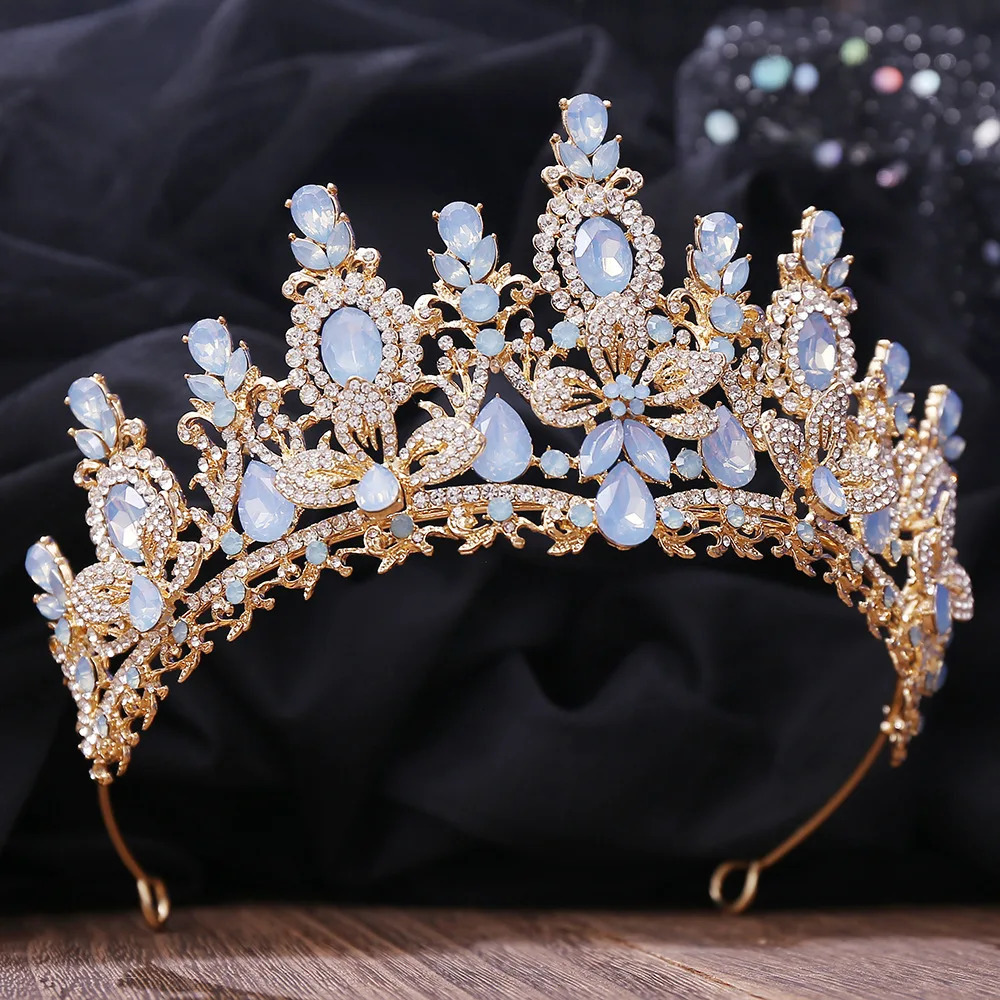 Silver Color Pink Opal Royal Queen Wedding Crown Rhinestone Crystal Bridal Diadem Pageant Headdress Bride Tiara Hair Accessories 250603