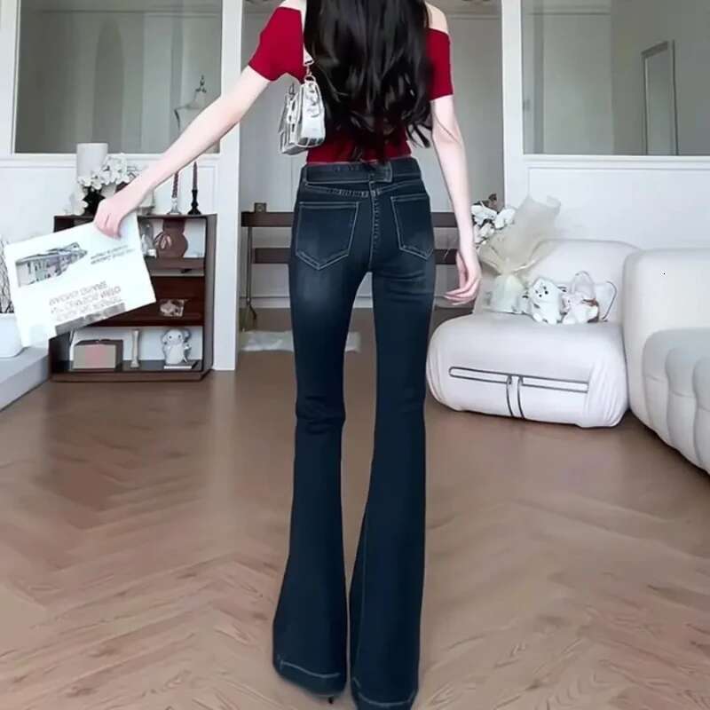 Womens Flared Jeans Solid Color Cowboy Pants for Woman Gyaru Teenagers Clothing Unique Flare Trousers Korean Fashion Stylish R