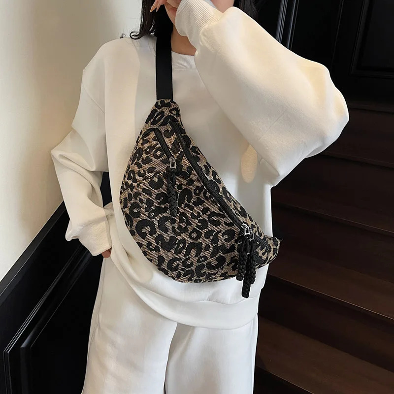 Fashion Leopard Print Waist Bag Street Trend Fanny Pack Woman Chest Packs Nylon Belt Bag Female Shoulder Crossbody Bags 250614