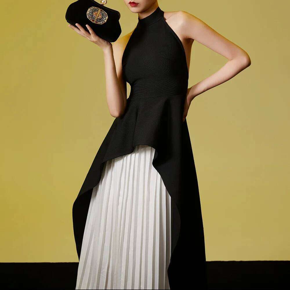 Designer Clothing 2025 Hit Color Two Piece Set For Women O Collar Irregular Tops High Waist Pleated Midi Skirts Sets Female Clothes