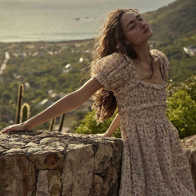 Women Designer Clothing Women Dresses Womandress Womens Dress 794 Summer New 2025 Pure Cotton Square Neck Floral Mid-length Vacation Dress French Styl