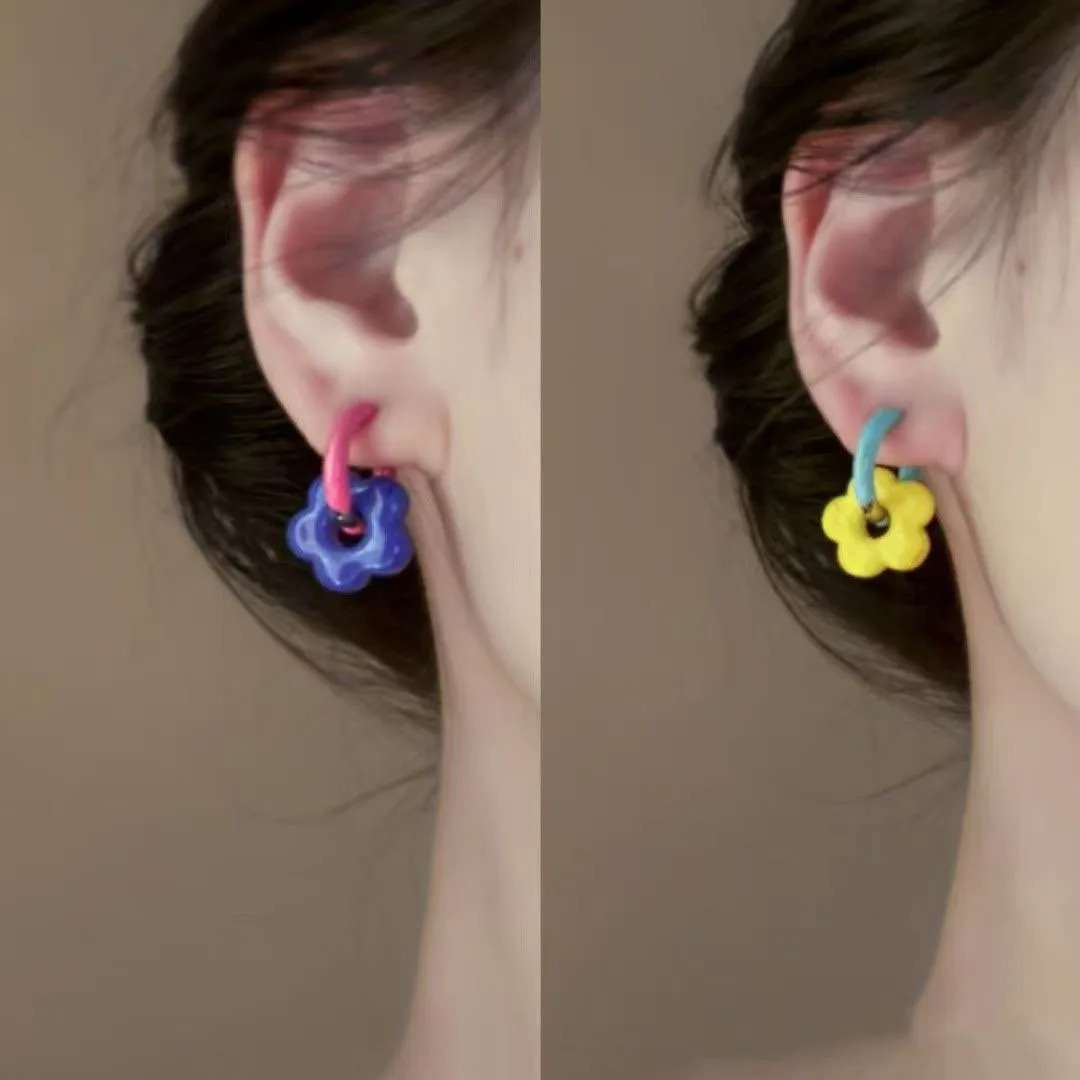 Colorful Enamel Flower Metal Alloy Ear Buckle Dopamine Sweet Earrings Girls Birthday Party Friendship Jewelry Gifts 250610