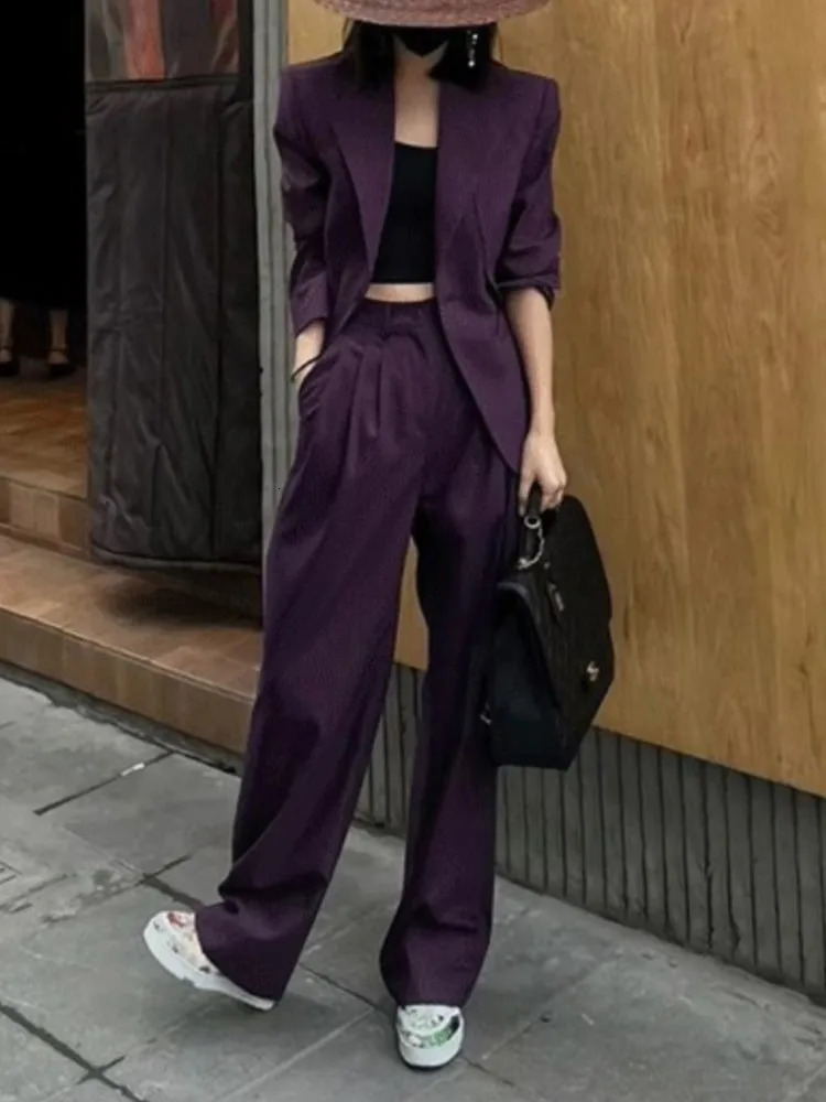 Fashion Ladies Pantsuit Formal Women Office Business Work Wear Blazer and Trousers Purple 2 Piece Set Female Clothes Outfits 250612
