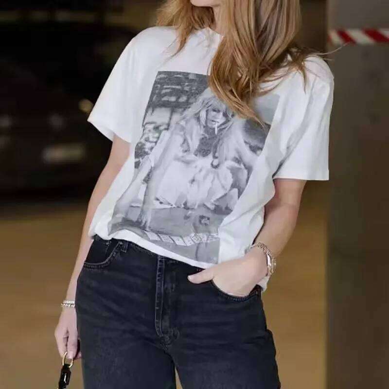 Designer Clothing 2025 Graphic Printed O-Neck Cotton T-Shirt Women Summer Short Sleeve White Tops Fashion Casual Tshirt Tee