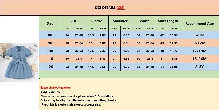 1-3 Years Summer Toddler Baby Girl Fasion Bubble Sleeve Lapel Jeans Casual Dresses Birthday Party Costumes for Kid Girls 250617