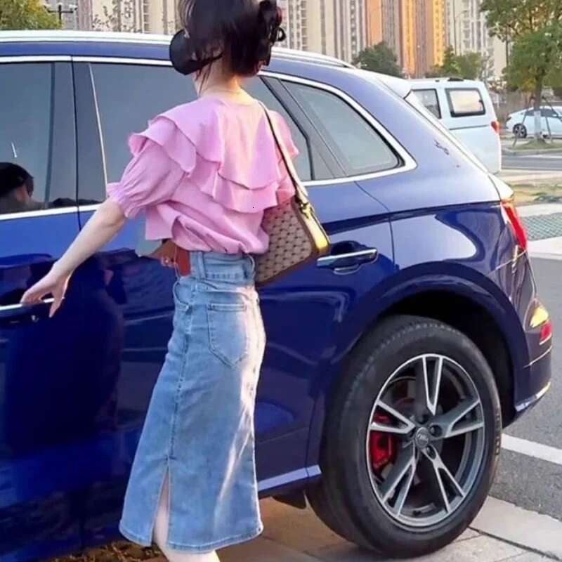 Female Jeans Skirts Midi New In Womens Denim Skirt Stylish 2025 Trend High Quality Casual Modest Offer Original Hot V Summer