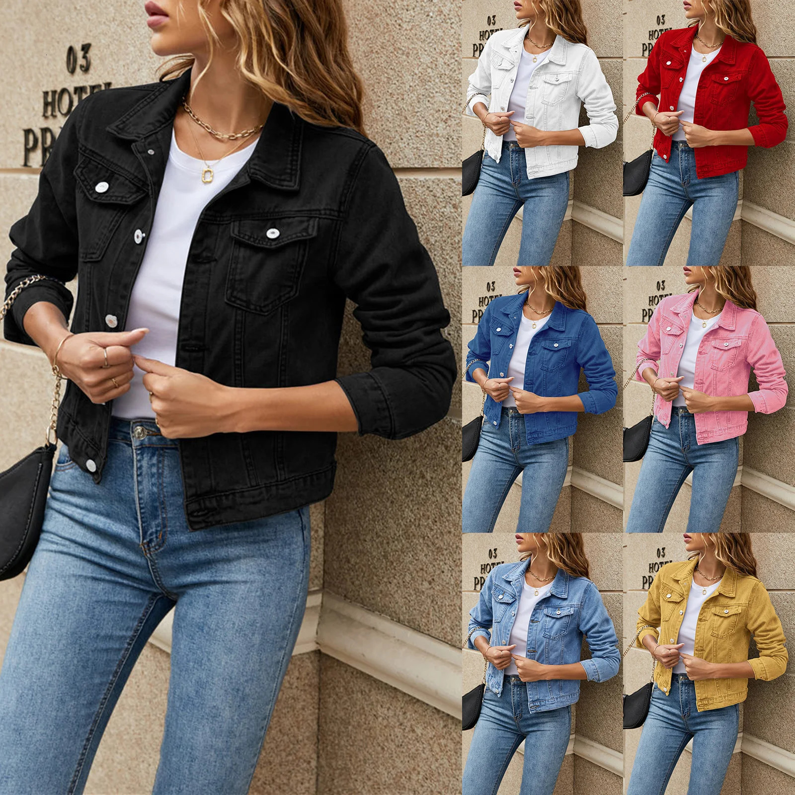 Womens Denim Jackets Fashion Female Casual Long Sleeve Lapel Solid Button Down Chest Pocket Slim Jean Jacket Fall Winter Coat 250616