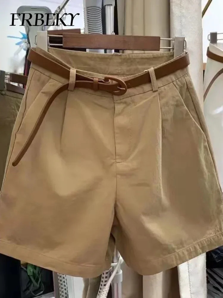 Korean Fashion Cotton Shorts Summer Loose Casual High-waisted Straight Shorts Streetwear Women Clothing with A Belt 250614