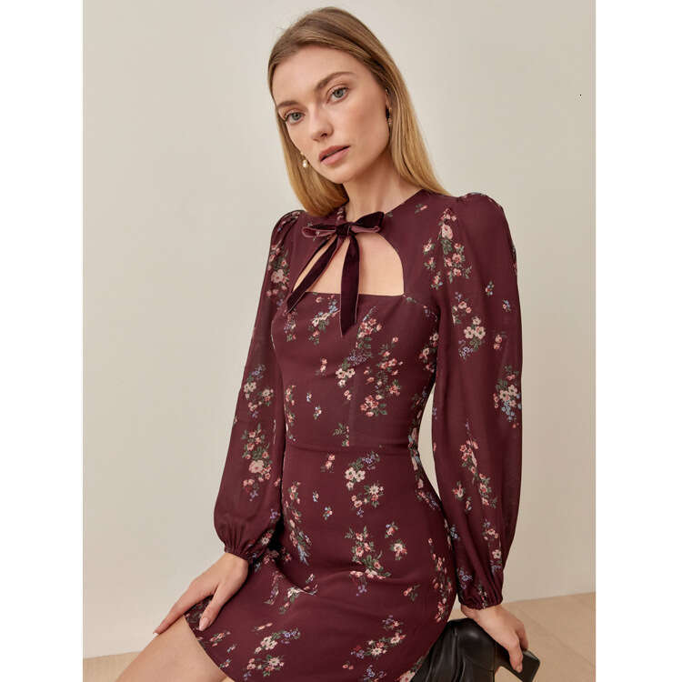 Vestidos Designer Dress Devise N401ref Rayon Floral Polka Dot Long Sleeve Dress 2025 Summer French Style Women