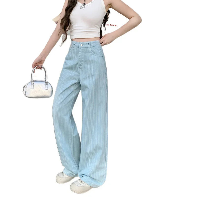 Plus Size Spring 2025 plus Size Womens Wide Leg Floor Length Jeans High Waist Slimming Skinny Denim Pants Texture Sensation 250609