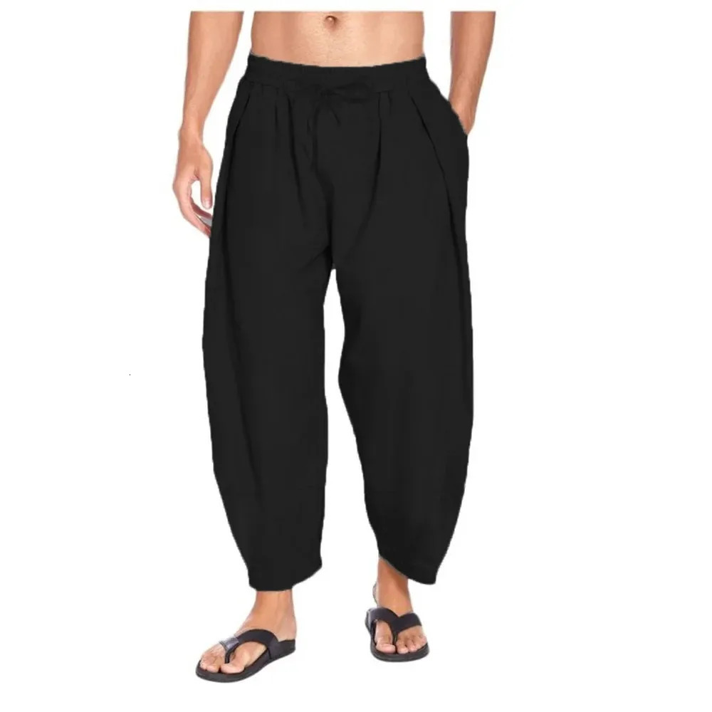 Cotton and Linen Harem Pants Men Streetwear loose Joggers Men Trousers Casual Solid Color Lightweight and Breathable Pants 250614