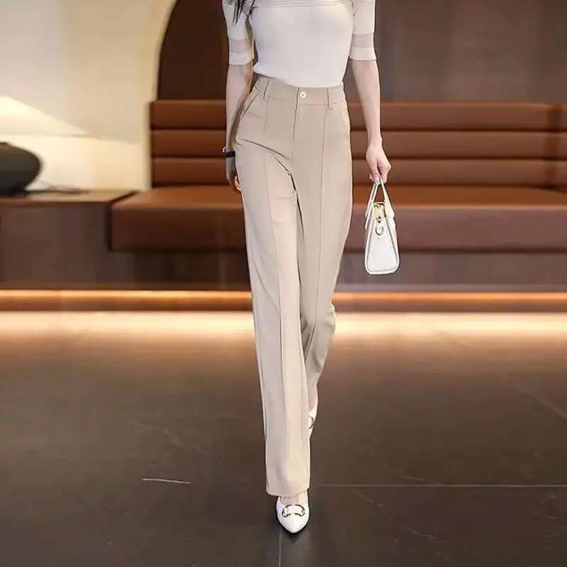 Tailoring White Office Black Trousers for Woman Baggy Work Loose Clothing Solid Wide Leg Womens Pants Brown Straight Classic G