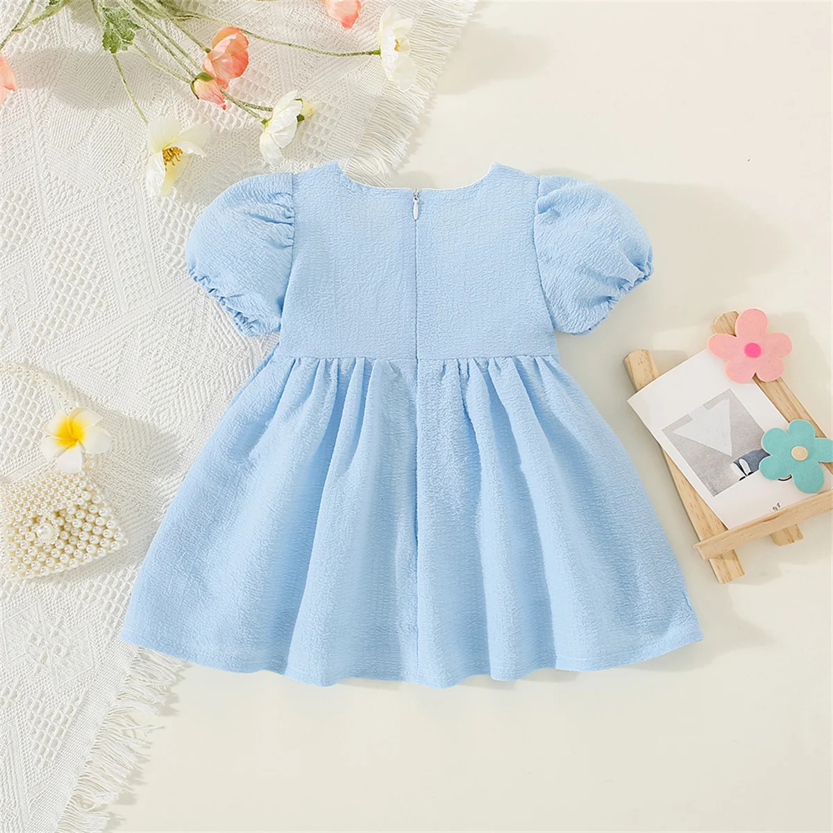 Summer Baby GirlS Dress Solid Color Round Neck Bow For Ladies Daily Wear Knee Length 250617