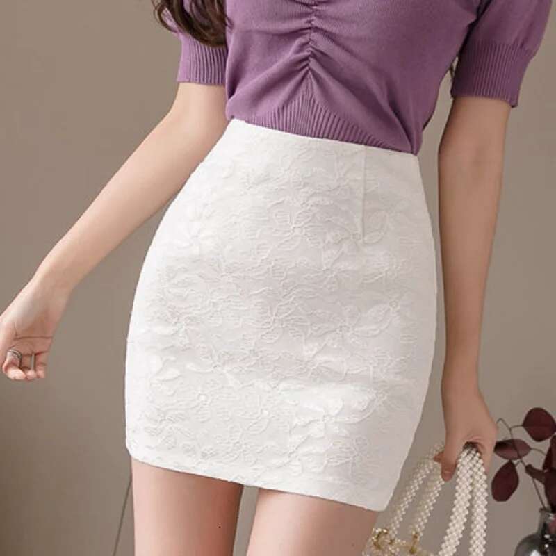 White Office Black Skirts for Women Formal Wrap Clothing Tight Lace Womens Skirt Chic and Elegant Trend Streetwear Summer 2025 V