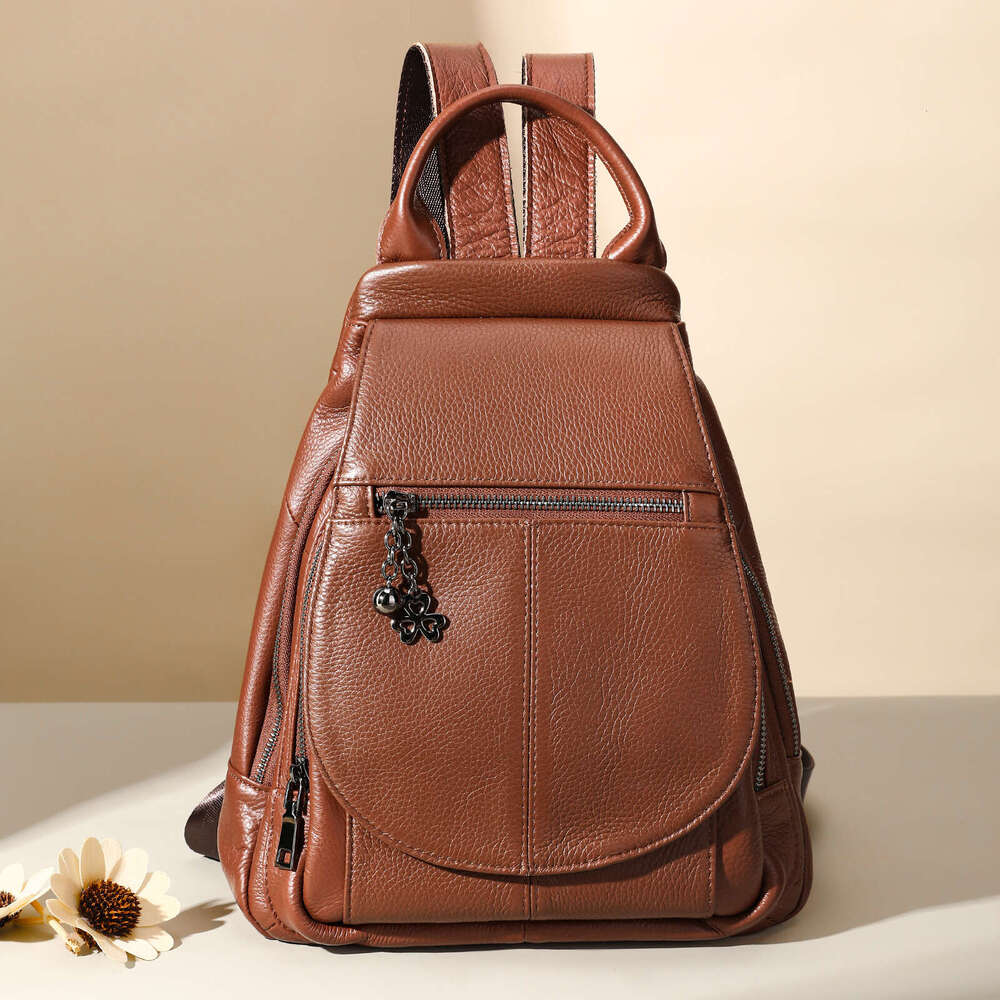 Women's backpack travel Double Shoulder Bagwith leather toe cover layer simple large capacity fashionable and high-end feeling