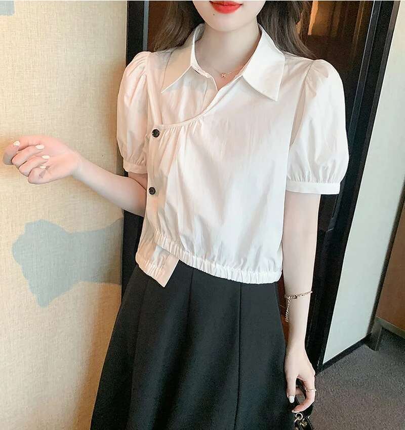 Clothes Kawaii Womens Shirt Blouse Cute Tops for Women Collar with Puffy Sleeves Button Up White Novelty 2025 Summer Novelties