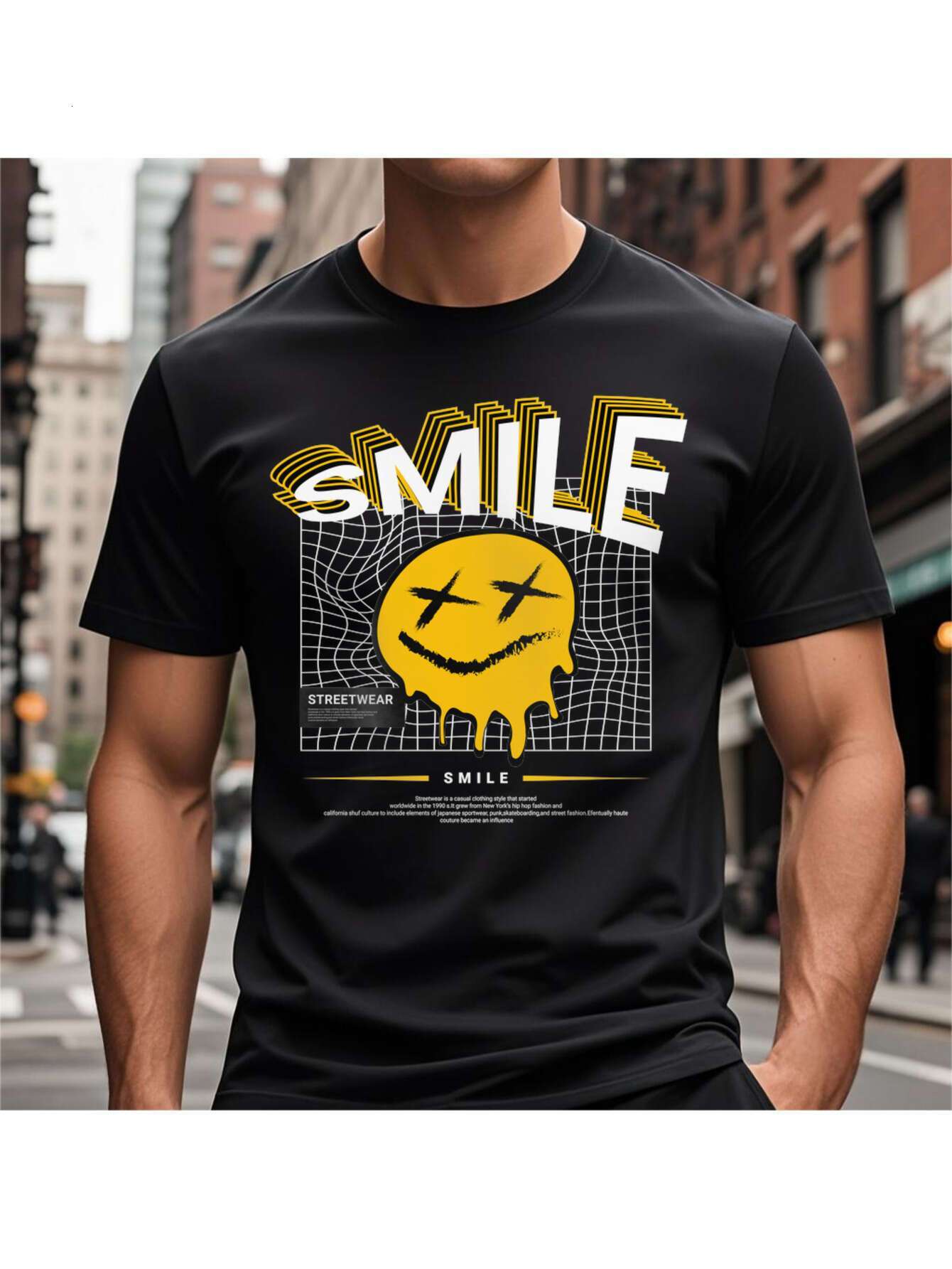 Dongdumaoyi Smiling Face Cotton Collar Short Sleeve Streetwear Round Adult Men's T-Shirts S-3Xl White/Black 180G