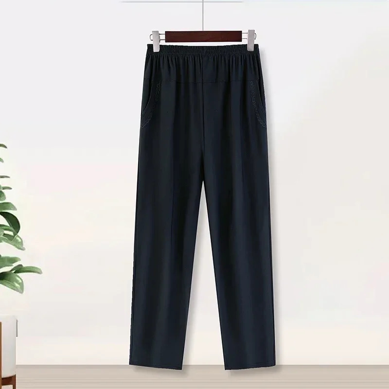 Middle Aged Womens Pants Plus size Summer Thin High Waiste Elastic Loose Straight Pants Female Casual Trousers 6XL 7XL 8XL 250609