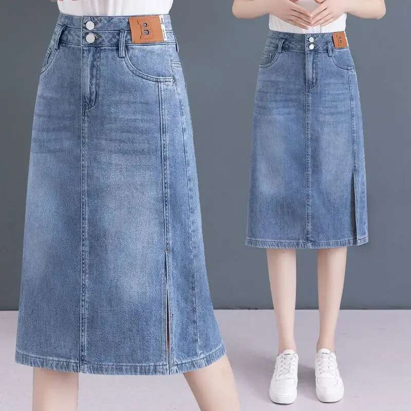Female Jeans Skirts High Waist With Slit A Line Premium Clothing Sales Harajuku New In Summer 2025 Stylish Womens Denim Skirt