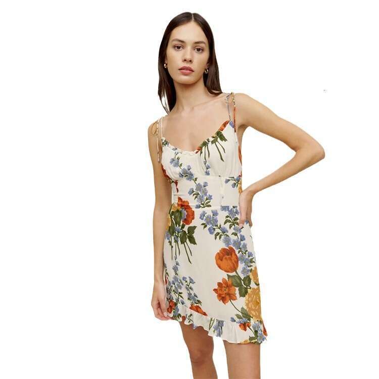 Birthday Dress Promdress Buttock Wedding Guest Dress for Women N462 Summer 2025 Printed Short V-neck Sexy Slim Fit Strap Dress French Style Womens Fas