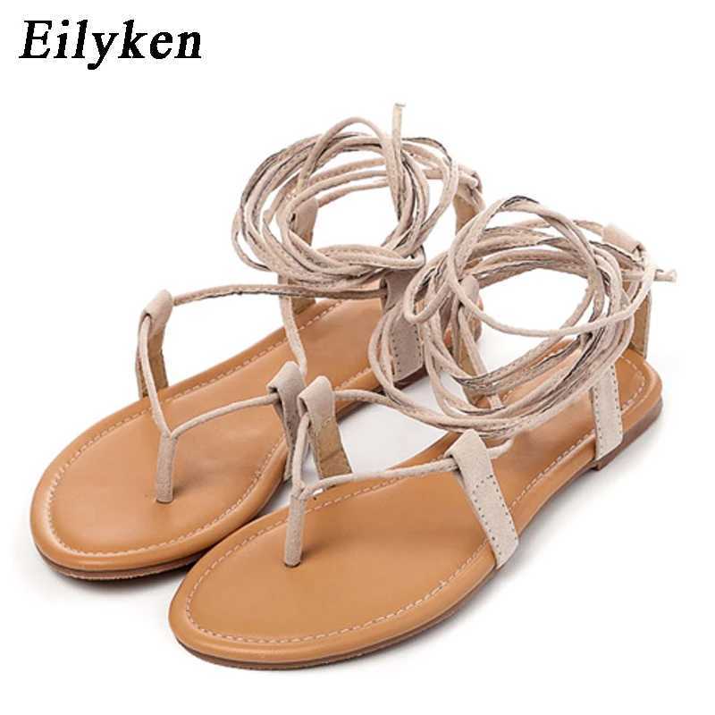 Eilyken Summer Casual Roman Women Sandals Cross-Strap Tall Knee High Thong Designer Narrow Band Flat Sandals Flip Flops Shoes Z250617