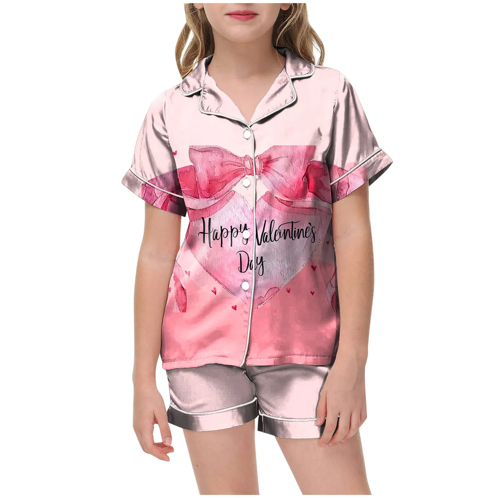 Pants Hoodie Girls Cute Printed Lapel Short Sleeve Shorts Children Pajama Set 2 PC Set Baby Boys Christmas Sleepers 250617