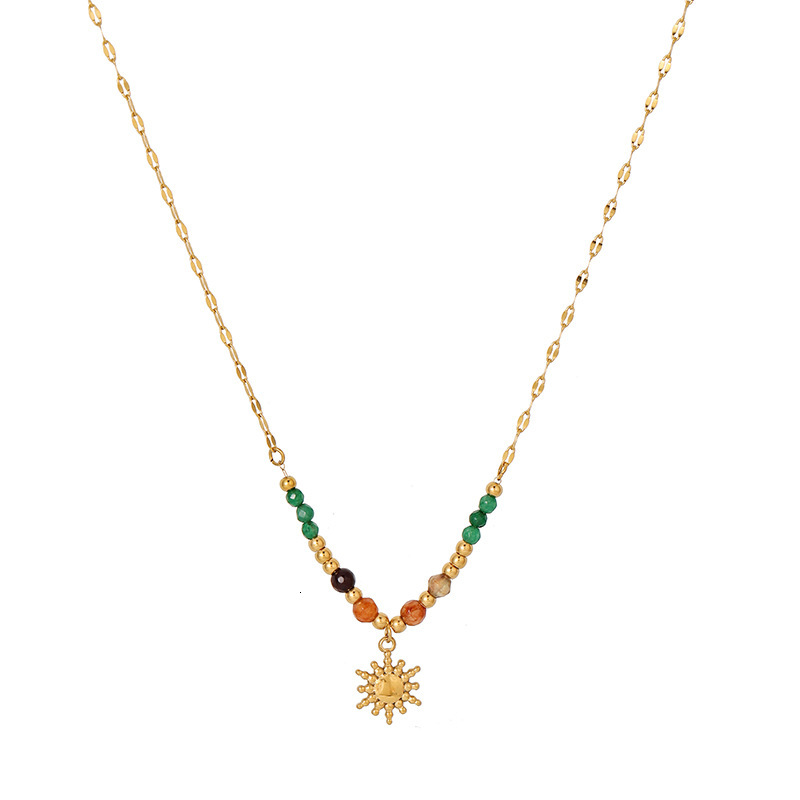 Classic Fashion High-end Light Bohemian Style Exquisite Beaded Titanium Steel Sun Pendant Clavicle Chain